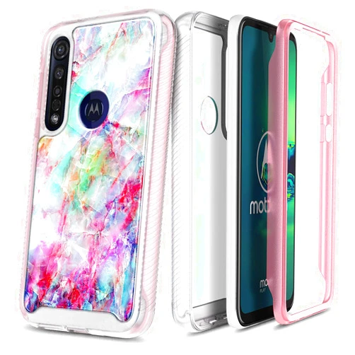 E-Began Moto G8 Play Case, Motorola Moto One Macro with [Built-in Screen Protector], Full-Body Protective Rugged Matte Bumper, Marble Design, Shockproof Impact Case -Fantasy