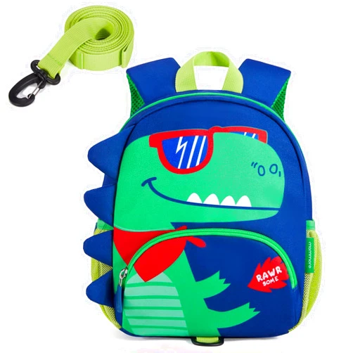 mommore Toddler Backpack for Boys 2-4, 3D Cartoon Mini Kids Backpack, Small Baby Backpack with Toddler Leash, Chest Buckle, Water-Resistant Pre-K School Bag, Dinosaur