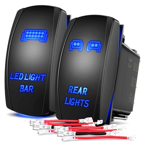 Nilight 2 Pack Rear Lights Rocker Switch Led Light Bar Rocker Switch 5Pin Laser On Off SPST switches 20A/12V 10A/24V Switch Blue with Jumper Wires Set for Cars Trucks RVs