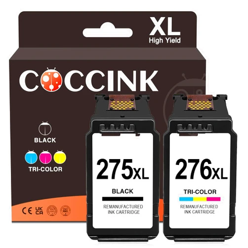 COCCINK 275XL 276XL for Canon Pixma TS3722 Ink Cartridges Pixma TS3720 TS3700 TR4720 TR4722 TR4700 TR4725 TS3522 TS3520 TS3500 Printer Remanufactured for Cannon Ink 275 276 XL PG-275 (1 Black 1 Color)