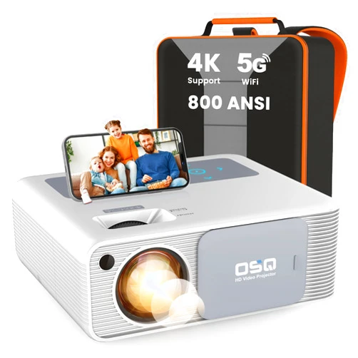 OSQ 5G WiFi 1080P Projector 4K Supported - OSQ 800 ANSI HD Outdoor Movie with Bluetooth, 4P & ±50° Keystone, Zoom 50%, 300'' Home Cinema Video Support PPT, PS4, TV Stick, Laptop, Phone, white (O-410)