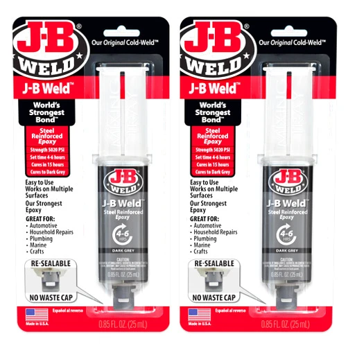 J-B Weld Original Steel Reinforced Epoxy Syringe, High Strength, 2 Pack, Dark Grey, 50165-2