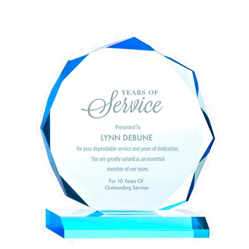 Baudville Engraved Trophy - Sky Blue Acrylic - Award for Employees - Personalized Engraving Up to Three Lines and Pre-Written Verse Selection