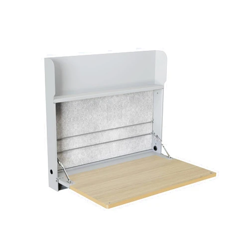 Vari Hide-Away Wall Mounted Floating Desk - 32” Foldable Murphy-Style Desk for Bedroom, Dorm, Apartment + Cable Ports, Bungee Storage, Shelf, 100 Lb Capacity + Simple Assembly (Dove Grey/Light Wood)