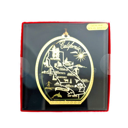 NATION'S TREASURES California State Brass Christmas Ornament