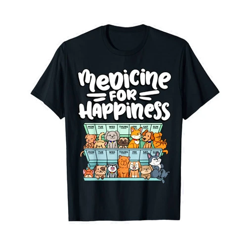Medication pill box with adorable companion dogs medicine for happiness pill box animals dog breeds puppies T-Shirt