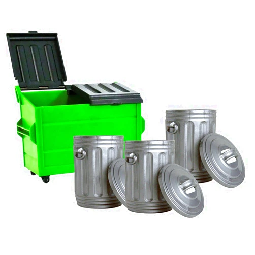 Figures Toy Company Green Dumpster & 3 Trash Cans for Wrestling Action Figures