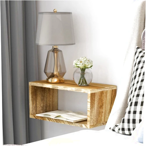 Adowes Floating Nightstand for Wall 2 Tier Rustic Wood Bed Shelf Wall Mounted Nightstand Floating Shelves at Bedroom Living Room Carbonized Black