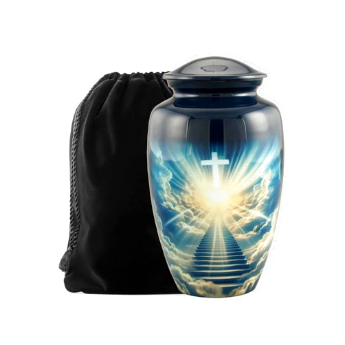 AWESOME MEMORIES Heaven Urn with Velvet Bag, Cross Urns for Human Ashes Adult, Memorial Urns, Decorative Urns, Cremation Urn for Adult Ashes, 200LB Urn for Ashes with Velvet Bag (Heaven 1, 10.5 inches, Heaven)