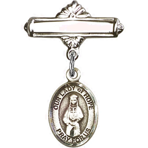 Bonyak Jewelry Saint Medal Collection Sterling Silver Baby Badge with Our Lady of Hope Charm and Polished Badge Pin 1 X 5/8 inches