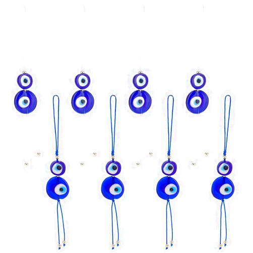 GOMAKERER 8 Pcs 2 Colors Lampwork Evil Eye Phone Charms, Flat Round Eye Phone Pendant Lucky Phone Charms String Handmade Phone Charms Strap Cartoon Cell Phone Keychain for Decoration