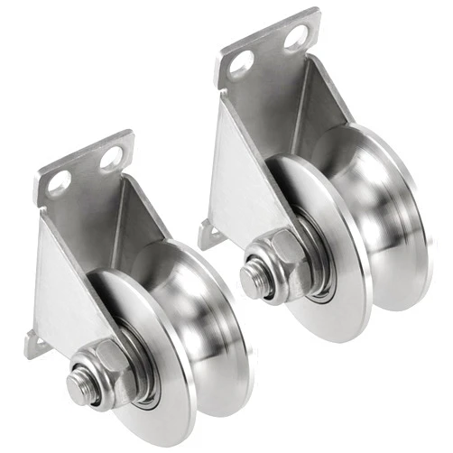 MUKCHAP 2 Pcs 2 Inch U Groove Wheel, Stainless Steel Groove Wheel Pulley, Heavy Duty U Groove Caster for Wire Rope Rail, DIY, Load Capacity 840 Lb