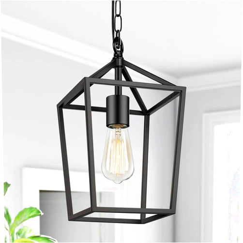 BesLowe Farmhouse Black Pendant Light for Kitchen Island Industrial Hanging Lantern Fixture Modern Metal Cage Lamp Chandelier Lighting for Dinning Room Hallway, 49in Adjustable Chain for Flat & Sloped Ceiling