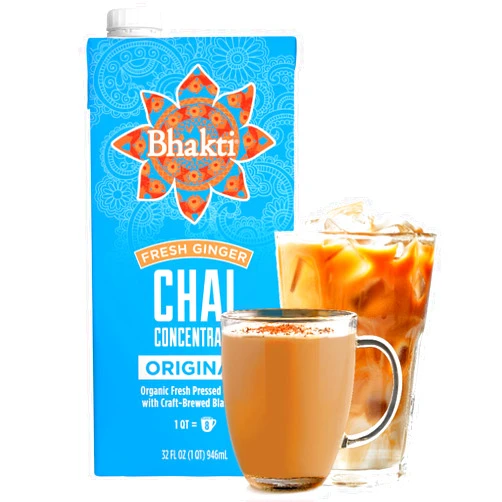Bhakti Chai Fresh Ginger & Black Tea Concentrate, Original, Vegan, Organic, Fair Trade, Kosher, Gluten-Free, & All-Natural Clean Ingredients, 32 Ounce Carton