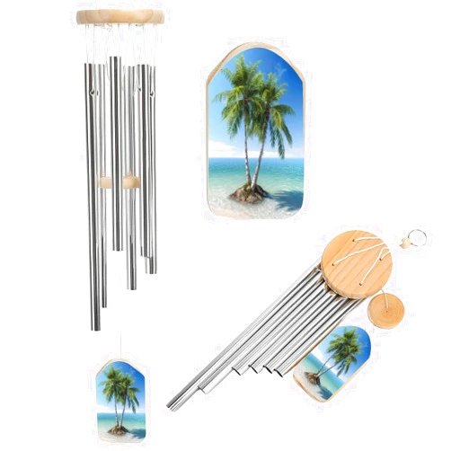 HKMNTGD Wind Chimes for Outside Aluminium,Sea Palm Trees Printed Soothing Melodic Memorial Windchimes,Sympathy Wind Chimes 20.5 Inches for Garden Patio Porch