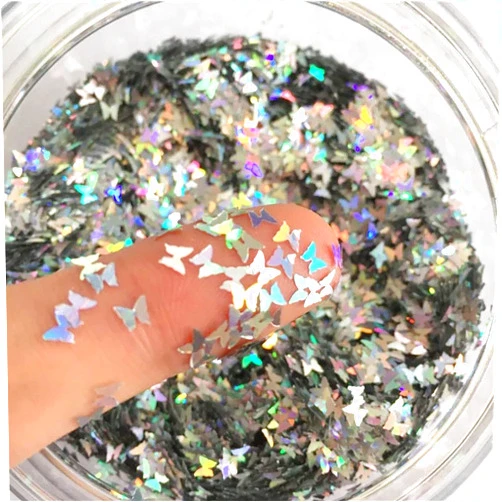 JHuiers Butterfly Confetti Glitter Laser Sequins for DIY Crafts, Nail Art Decoration, Party Decoration - 3mm, 10g (Laser Silver)