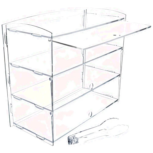 PRIKETY Countertop Bakery and Pastry Display Case with Serving Tong, 3-Tier Clear Acrylic Display Box for Donuts, Bread, Cupcakes, Fruit - Perfect for Home Party, Snack Bars, Cafes, Bakeries, 19''x9''x18.5''