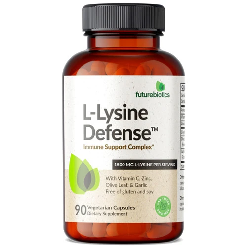 Futurebiotics L-Lysine Defense Immune Support Complex 1500 MG Per Serving with Vitamin C, Zinc, Olive Leaf & Garlic - Non-GMO, 90 Vegetarian Capsules