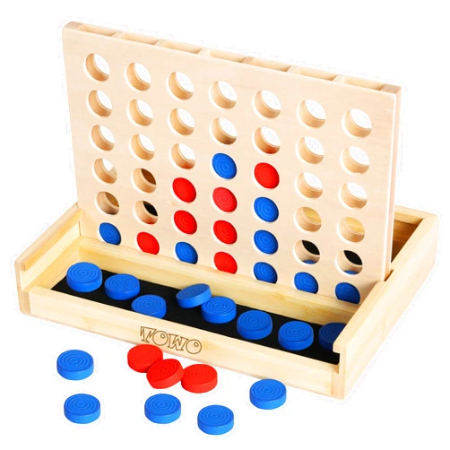 Toys of Wood Oxford TOWO Wooden 4 in a Row Game - Classic Strategy Game for Adults Children-Connect The 4 Discs of Same Colour in a Row - Travel Games Family Board Games Toys Gift for 6 Years Old Kids Boys Girls Adults