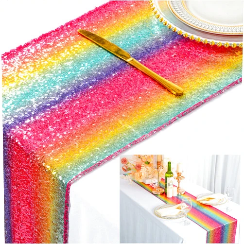 ShinyBeauty Rainbow Table Runners Pack of 2 Sequin Table Runners 12inx108in Multicolor Home Decor Dining Table Runner 108 Inches Long Fall Table Runner Coffee Table Runner Linen (12