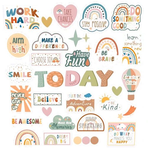 VABAMNA Boho Bulletin Board Decorations, Rainbow Affirmation Station for Classroom Decor, 33Pcs Boho Positive Affirmations Accents Cutouts for Teacher School Supplies Classroom Door Wall Decor