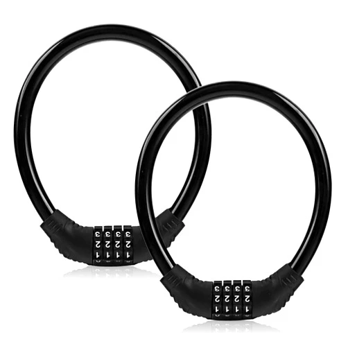 Achoulei Bike Lock Cable, Bike Accessories, Bike Locks Heavy Duty Anti Theft, Combination Cable Lock for Outdoor Equipment, Black (2Ps, 1Ft, Reset Combo)