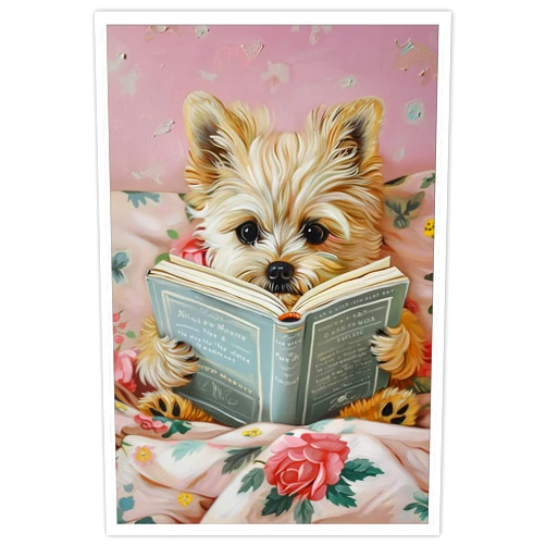 Generic Vintage Dog Reading Books Posters Pink Funny Animal Canvas Wall Art Cute Pet Lovers Minimalist Aesthetic Prints Painting For Girls Room Home Bedroom Dorm Wall Decor 12x18in Unframed