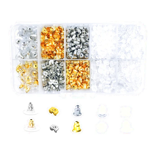Vivixin 1080pcs Earring Backs, Earring backings, Earring Safety Back Pads backstops Stopper, Clear Rubber Bullet Shape Butterfly Plastic Secure Earring kit (10styles) (1080)