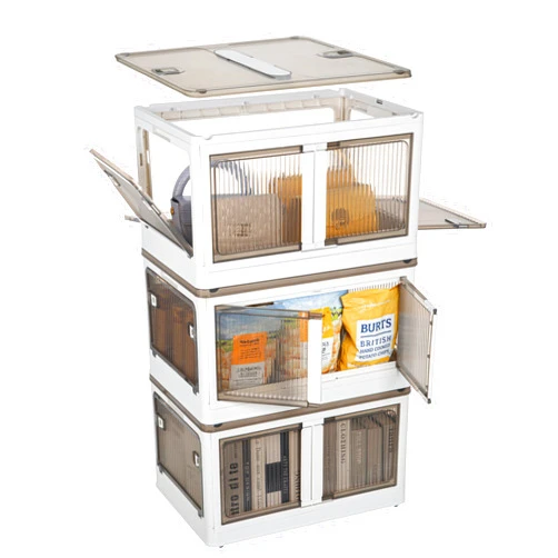 Attelite Storage Bins with Lids, 37.5Gal Plastic Storage Bins with Wheels,Collapsible Stackable Storage Bins with 5 doors, Closet Organizers Foldable Storage Containers Box