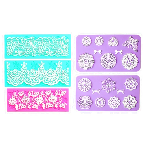 FYZ Brothers Embossing Lace Fondant Moulds, Multi Circle Flowers Lace Mat Wedding Cake Decoration Tool, Rattan Shaped Cupcake Mat Silicone Molds set of 5