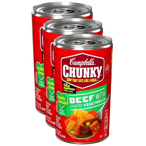 Campbell's Campbell’s Chunky Healthy Request Soup, Beef Soup with Country Vegetables, 18.8 Oz Can (Pack of 3)