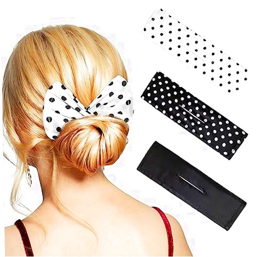 PMRXSETD 3 Pieces Hair Bun Maker Deft for Twister, Flexible Donut Bun, Lazy Curler Clips, Deft Bun Hair Tie French Twist Hair Bun, Hair Styling Accessories for Women & Girls Kids (Black, Polka Dots)