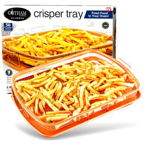 Gotham Steel Crisper Tray for Oven, 2 Piece Nonstick Copper Crisper Tray and Basket, Air Fry in your Oven, Great for Baking and Crispy Foods, As Seen on TV – Extra Large Size, 13.4” x 11.4”
