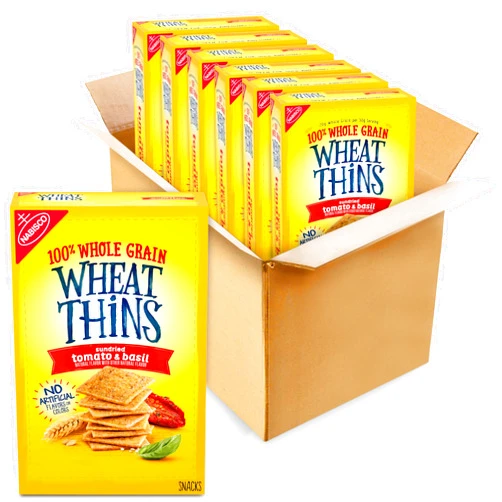 Wheat Thins Sundried Tomato & Basil Snacks, Whole Grain Wheat Crackers, Bulk Snack Crackers, 6-8.5 oz boxes