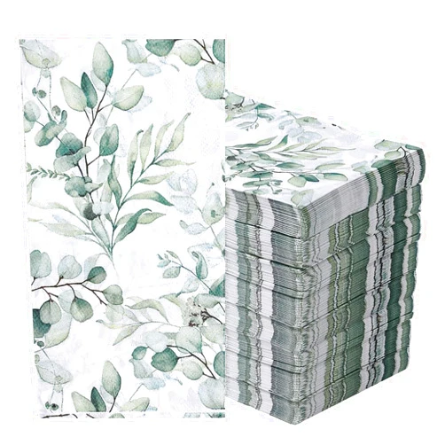 Bovivanen 100 PCS Disposable Napkins Sage Green Leaves Napkins Bathroom Napkins Guest Disposable Soft Absorbent Paper Hand Towels for Home Party Dinner Decor