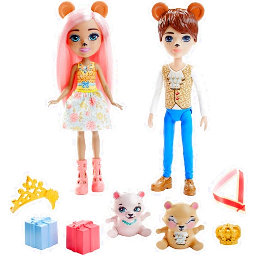 Mattel Royal Enchantimals Braylee Bear & Bannon Bear Dolls (6-in/15.2-cm) & 2 Animal Figures, Great Gift for 3 to 8 Year Old Kids