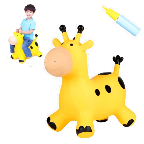 INPANY Giraffe Bouncy Horse Hopper - Inflatable Jumping Horse, Ride on Rubber Bouncing Animal Toys for Kids/Toddlers/Children/Boys/Girls (Pump Included)