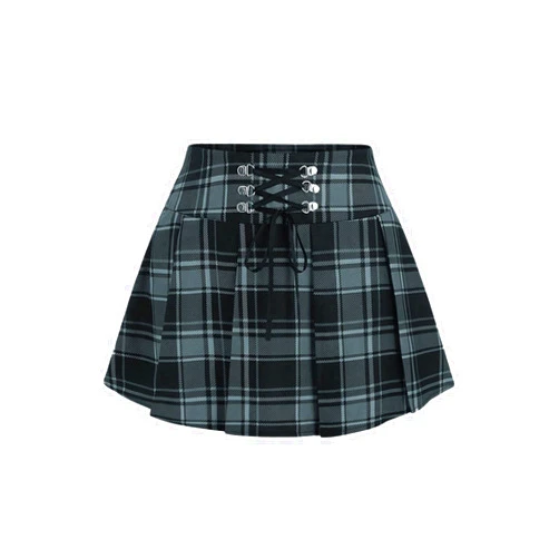MakeMeChic Women's Y2K Plaid Lace Up Mini Skirt Pleated A Line Skater Skirts