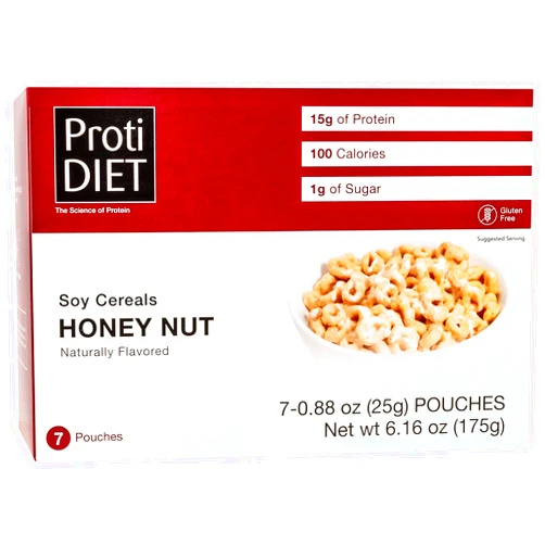 ProtiDiet High Protein Honey Nut Soy Cereal, 15g Protein, Low Calorie, Low Sugar, Low Fat, No Gluten Ingredients, KETO Diet Friendly, Ideal Protein Compatible, 7 Servings/Box