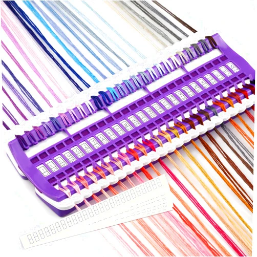 Lokunn Floss Organizer Embroidery, 50 Positions, Thread Organizers for Sewing and Cross Stitch Embroidery Thread, Plastic & Non-Woven Fabric, Purple, Comes with 15 Sticky Notes