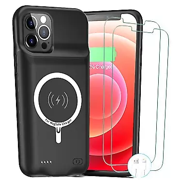 UNLOU Battery Case for iPhone 12/ 12 Pro, Newest 10000mAh Rechargeable Portable Charging Case with Wireless Charging Compatible for iPhone 12/12 Pro (6.1 inch) with Carplay Battery Pack Charger Case (Black)