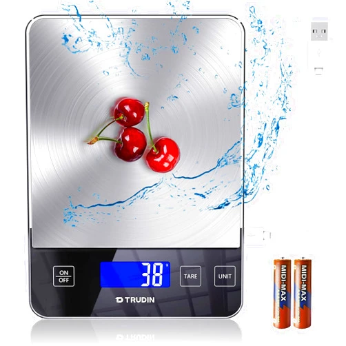 TRUDIN NASA-Grade 33lb Digital Kitchen Scale, Precisely Measures Grams and Ounces for Baking and Cooking, Waterproof Tempered Glass