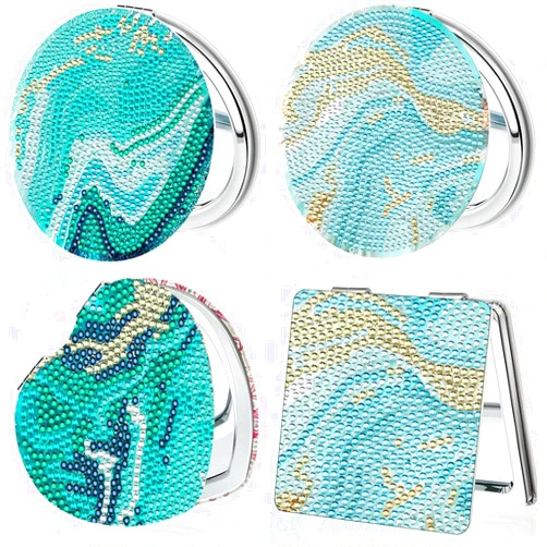 ZABARE 4 Pcs Diamond Painting Compact Mirror, Ocean Diamond Art Mirror Kits DIY Pocket Mirror, Unbreakable Portable Magnifying Folding Purse Mirror Makeup Mirror for Beginner Women