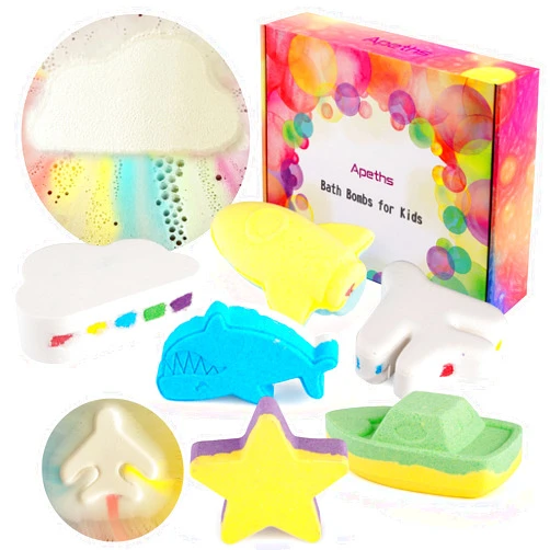 APETHS Bath Bombs for Kids Gift Set, Rainbow Bubble Bath for Girls Boys Women, Safe Handmade Fizzy Kit Cute Unique Organic Natural Bubble Bath Bombs with Rainbow Surprise for Birthday Day Party Christmas