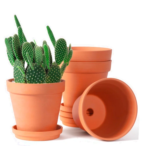 Orceler 6 inch Clay Pots for Plants with Saucer, Large Terra Cotta Plant Pots with Drainage Hole, Flower Pots with Tray, Terracotta Pots for Indoor Outdoor Plant - Pack of 4 Planters
