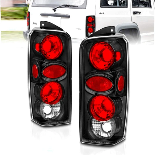 AmeriLite Black Euro Tail Lights for Jeep Cherokee - Passenger and Driver Side