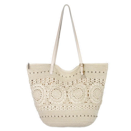 The Sak Faye Tote Bag - Hand Crochet Women's Purse For Everyday & Travel - Handbag With Zipper Pocket & Shoulder Straps
