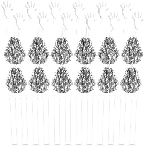 Sosation 36 Pcs Team Spirit Accessories, Cheerleading Pom Poms Hand Clappers Party Favors and Thunder Sticks Noise Makers for Sporting Events Football Baseball Cheering Essentials