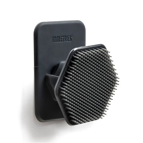 Tooletries – Silicone Face Scrubber & Holder - Gentle Exfoliator Facial Cleansing Brush with Shower Storage Grip - Removes Dead & Dry Skin - Soft-Touch Shower & Bathroom Accessory - Charcoal