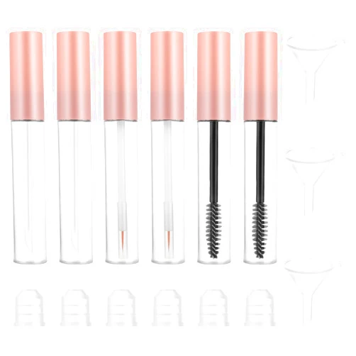 Hariendny 6 Pack Empty Mascara Tube and Wand 10ml Eyeliner Tube Lip Gloss Tubes Refillable Mascara Tube with Funnel Transparent Eyelash Cream Container for castor oil Eyebrow Growth Serum (Pink)